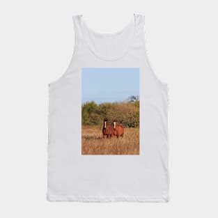 Kansas Red and White Horses in a pasture with tree's and blue sky. Tank Top